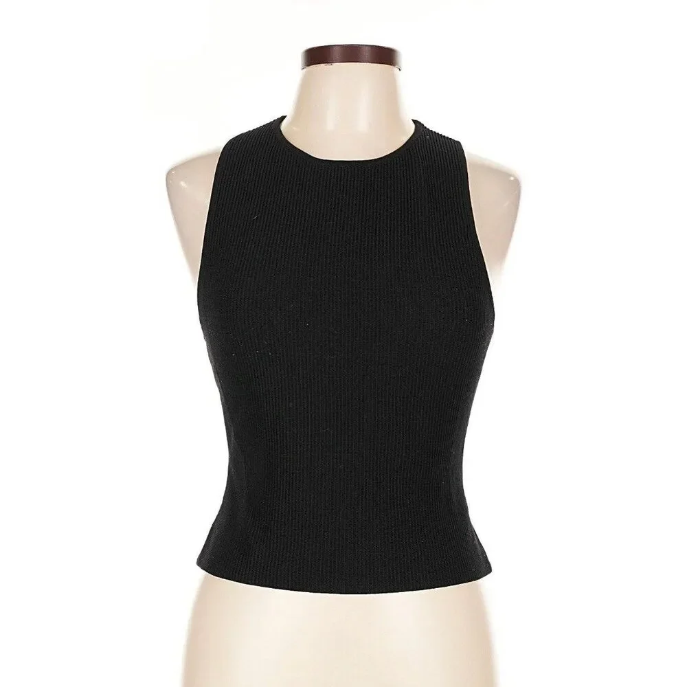Aritzia Babaton High Neck Sculpt Knit Tank Top Size L in Black like new
